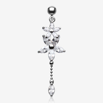 Luscious Flowers Droplets Belly Ring-Clear Gem